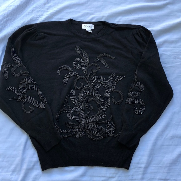 Black wool top with sequence - Picture 2 of 10